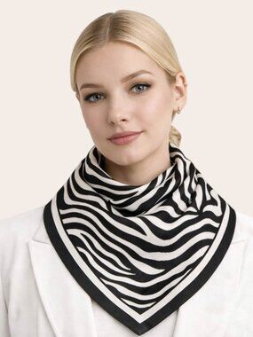 Zebra Pattern Square Bandana Scarf Animal Print Satin Feel Hair Neck Tie Bag Acc